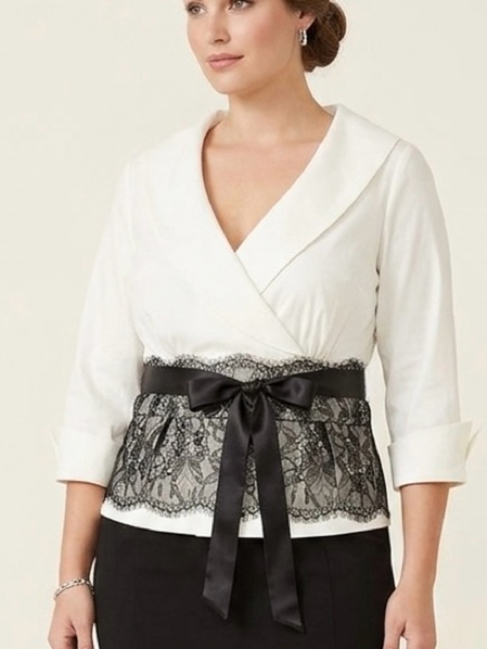 Whimsigoth Ivory Black Lace Overlay Top Blouse Coquette Corpcore Cocktail 16W